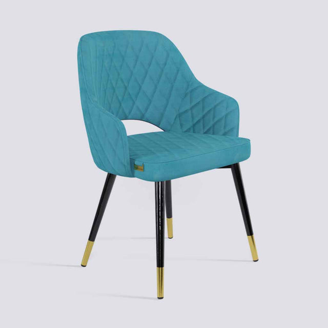 Mozza Dining Chair In Powder Coated + Gold Caps Metal Base | 502