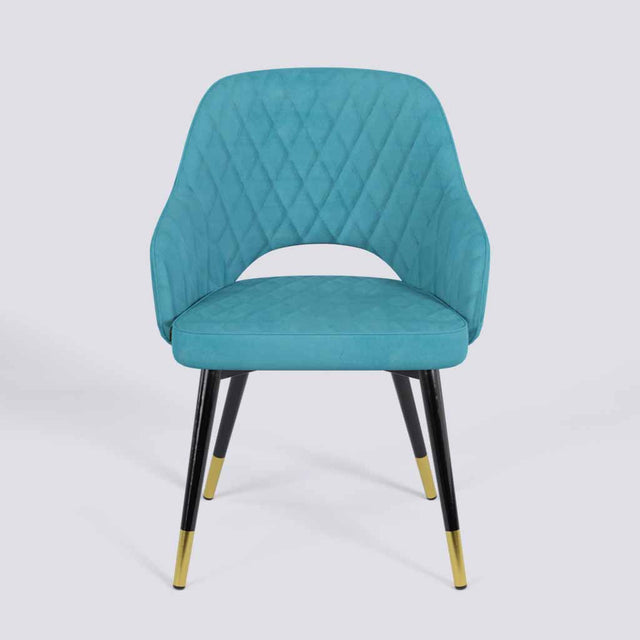 Mozza Dining Chair In Powder Coated + Gold Caps Metal Base | 502