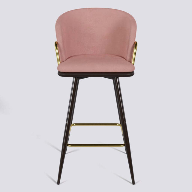 Grand Bar Stool In Brown Powder Coated + Gold Ring Metal Base | 630