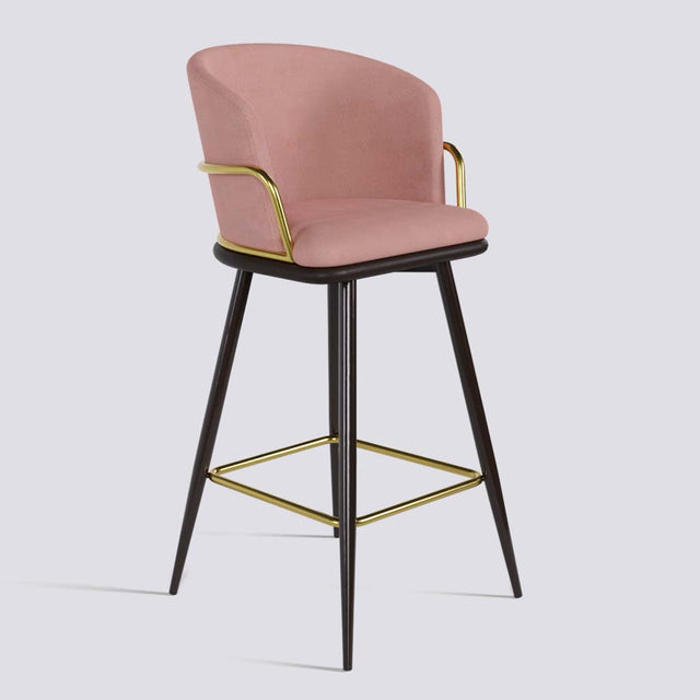 Grand Bar Stool In Brown Powder Coated + Gold Ring Metal Base | 630