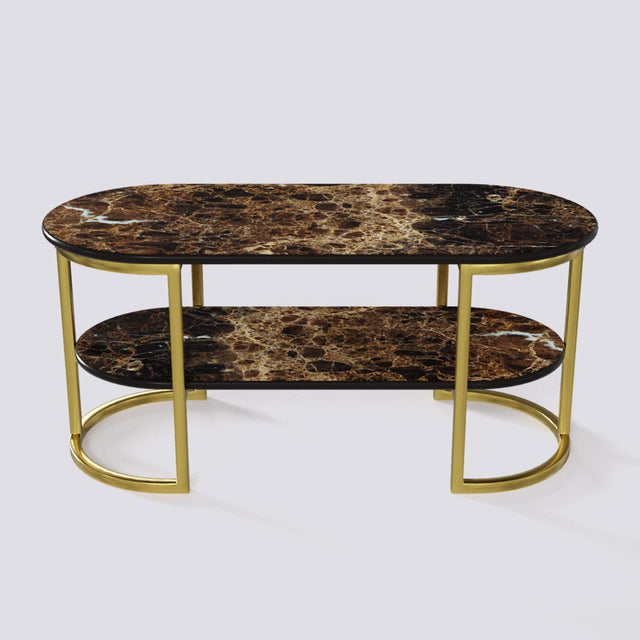 Java Double Decker Coffee Table In Electroplated Metal Base | 1402