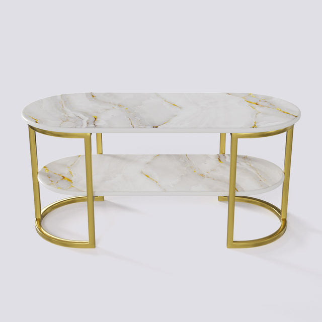 Java Double Decker Coffee Table In Electroplated Metal Base | 1402
