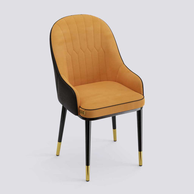 Dining Chair In Powder Coated + Gold Caps Metal Base | 405