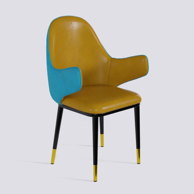 Hugzi Dining Chair In Powder Coated + Gold Caps Metal Base | 492