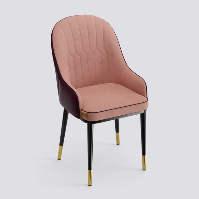 Dining Chair In Powder Coated + Gold Caps Metal Base | 405