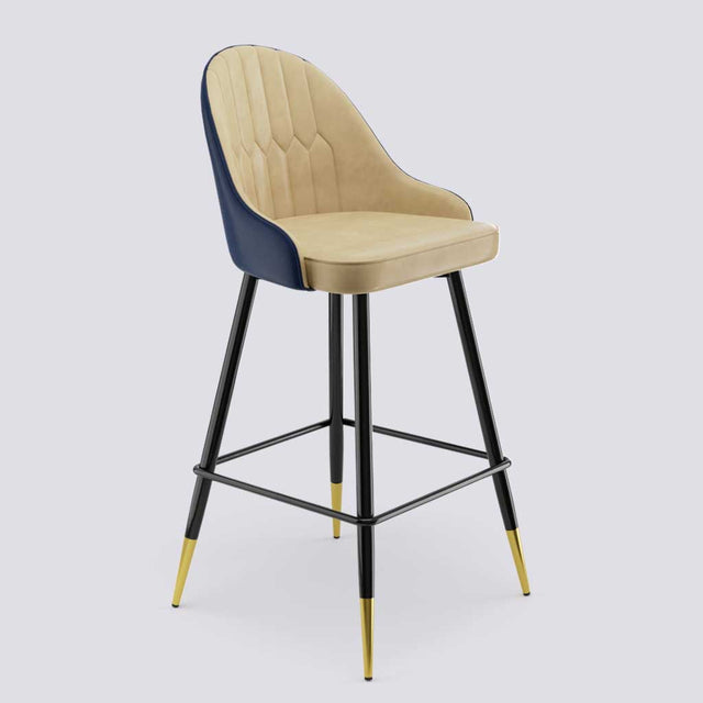 Valiant Bar Stool In Powder Coated + Gold Caps Metal Base | 627