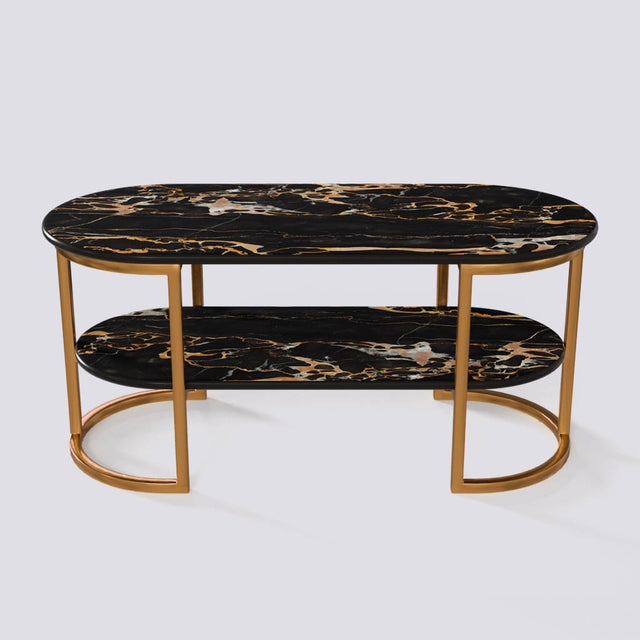 Java Double Decker Coffee Table In Electroplated Metal Base | 1402