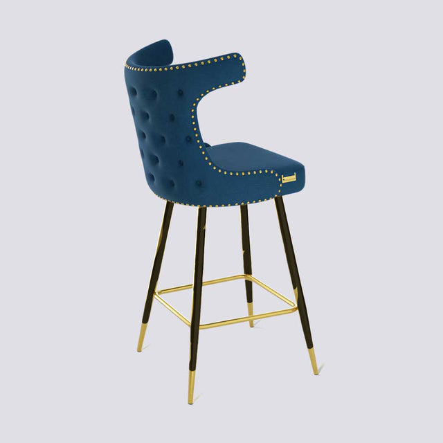 Cowboy Bar Stool In Powder Coated + Gold Caps Metal Base With Brass Pins | 629