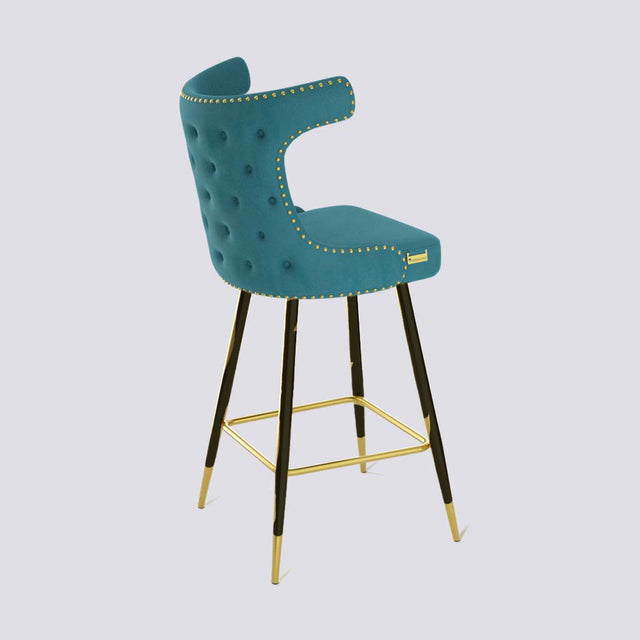 Cowboy Bar Stool In Powder Coated + Gold Caps Metal Base With Brass Pins | 629