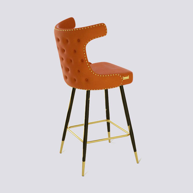 Cowboy Bar Stool In Powder Coated + Gold Caps Metal Base With Brass Pins | 629