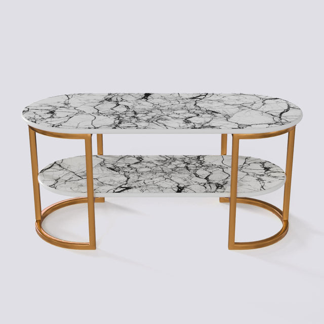 Java Double Decker Coffee Table In Electroplated Metal Base | 1402