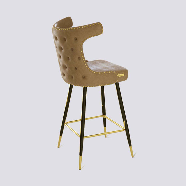 Cowboy Bar Stool In Powder Coated + Gold Caps Metal Base With Brass Pins | 629