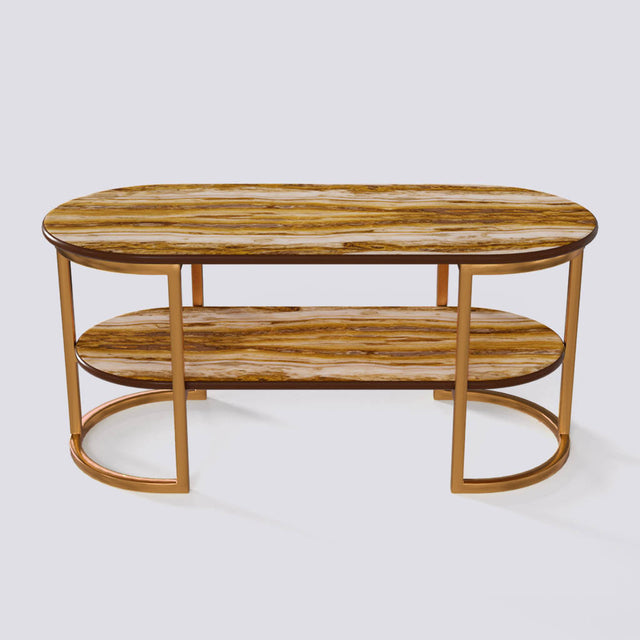 Java Double Decker Coffee Table In Electroplated Metal Base | 1402