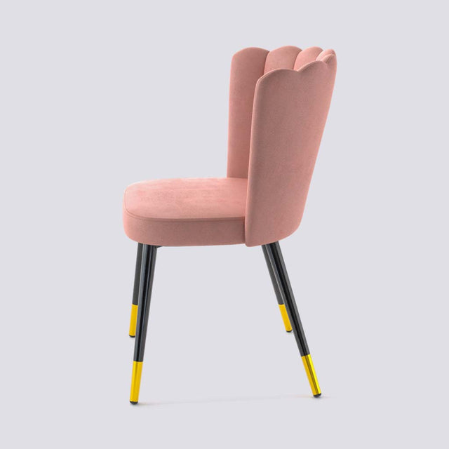 Flower Dining Chair in Powder Coated + Gold Caps Metal Base | 487