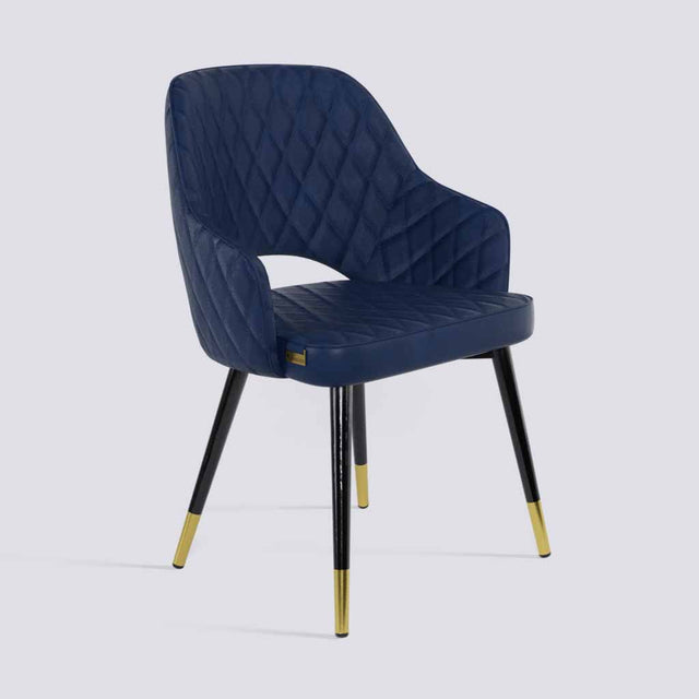 Mozza Dining Chair In Powder Coated + Gold Caps Metal Base | 502