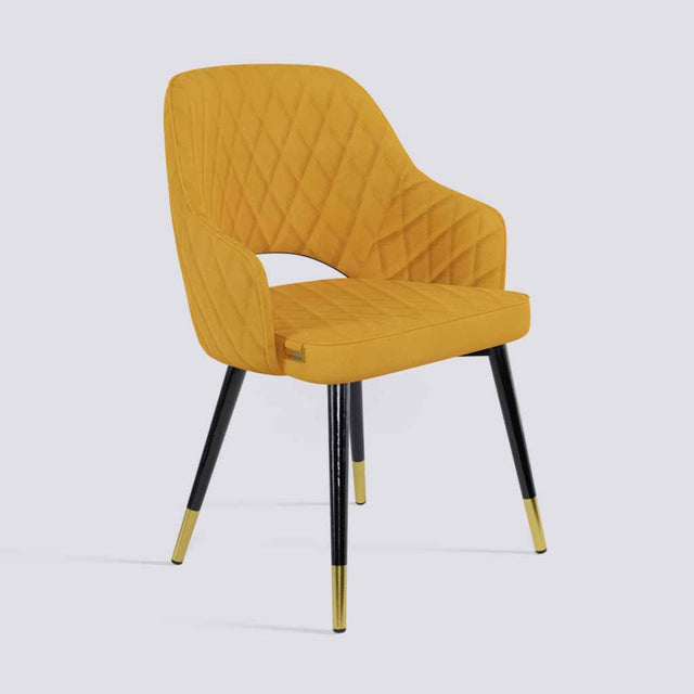 Mozza Dining Chair In Powder Coated + Gold Caps Metal Base | 502