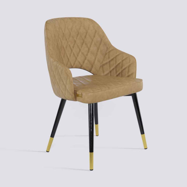 Mozza Dining Chair In Powder Coated + Gold Caps Metal Base | 502