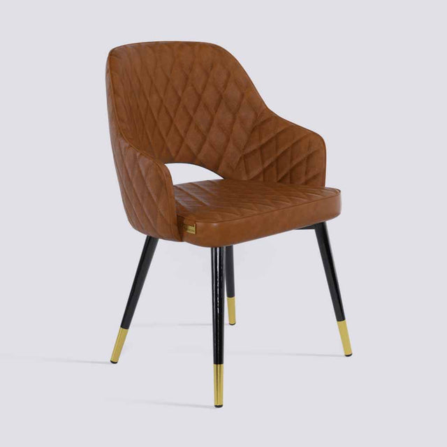 Mozza Dining Chair In Powder Coated + Gold Caps Metal Base | 502