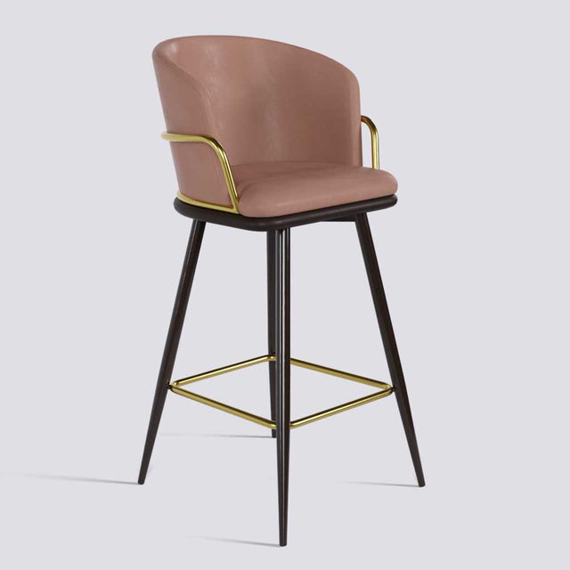 Grand Bar Stool In Brown Powder Coated + Gold Ring Metal Base | 630