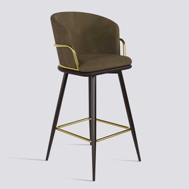 Grand Bar Stool In Brown Powder Coated + Gold Ring Metal Base | 630