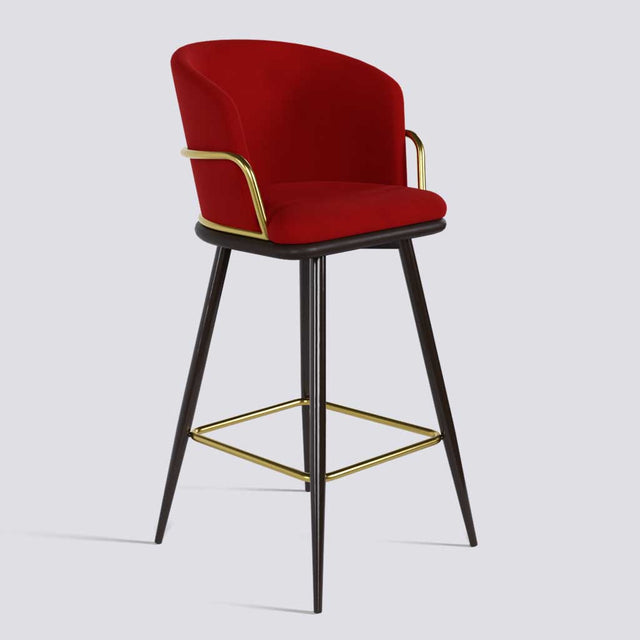 Grand Bar Stool In Brown Powder Coated + Gold Ring Metal Base | 630