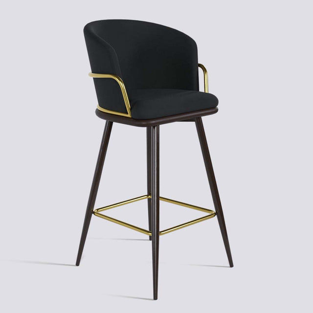 Grand Bar Stool In Brown Powder Coated + Gold Ring Metal Base | 630