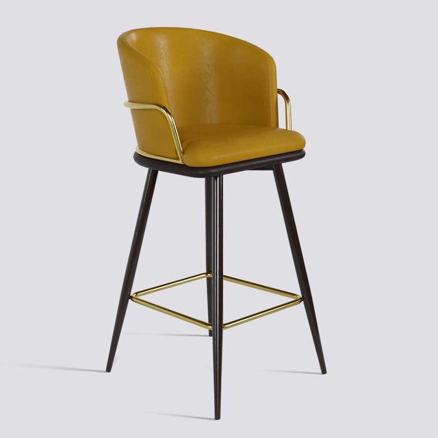 Grand Bar Stool In Brown Powder Coated + Gold Ring Metal Base | 630