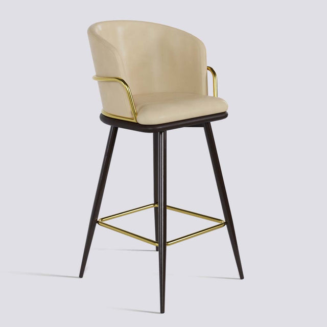 Grand Bar Stool In Brown Powder Coated + Gold Ring Metal Base | 630