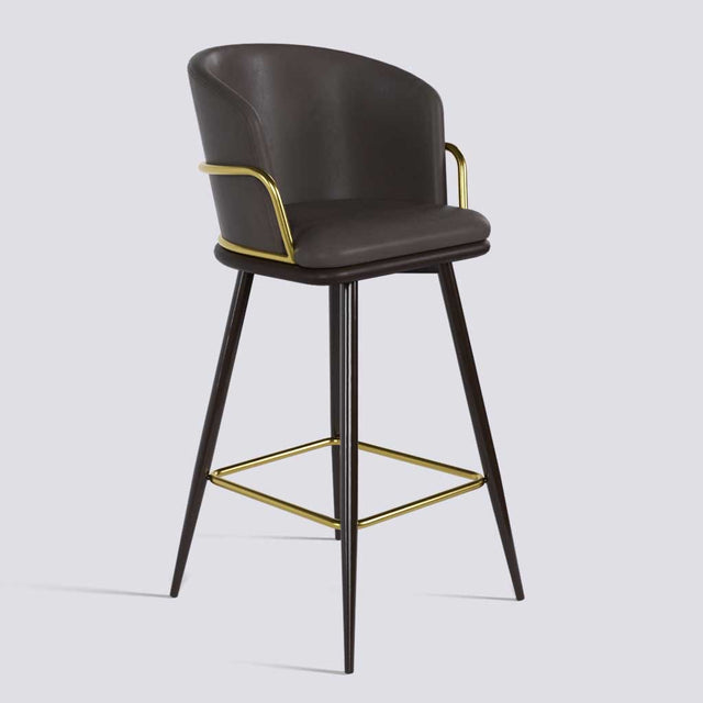 Grand Bar Stool In Brown Powder Coated + Gold Ring Metal Base | 630