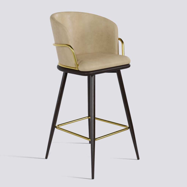 Grand Bar Stool In Brown Powder Coated + Gold Ring Metal Base | 630