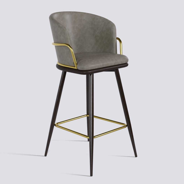 Grand Bar Stool In Brown Powder Coated + Gold Ring Metal Base | 630