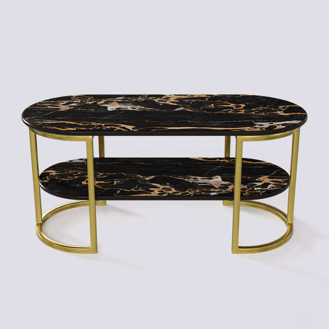 Java Double Decker Coffee Table In Electroplated Metal Base | 1402