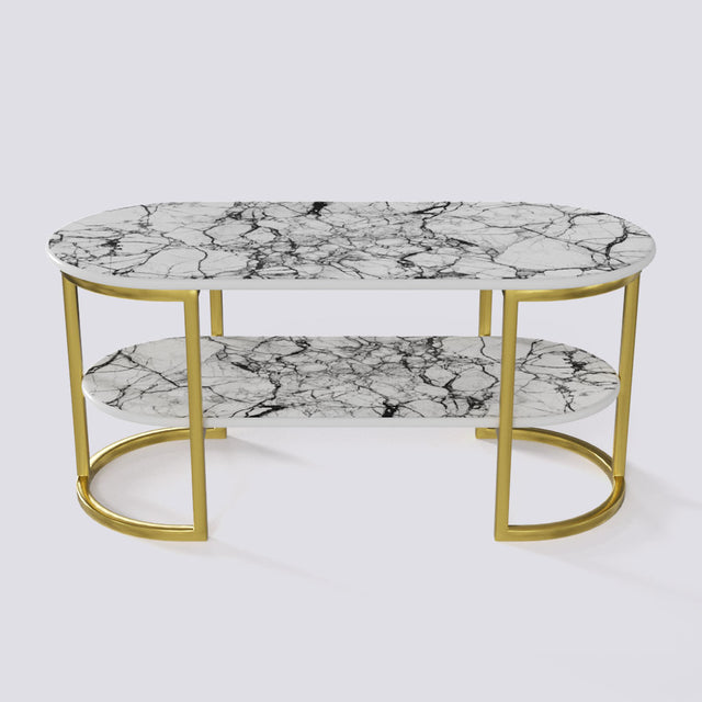 Java Double Decker Coffee Table In Electroplated Metal Base | 1402