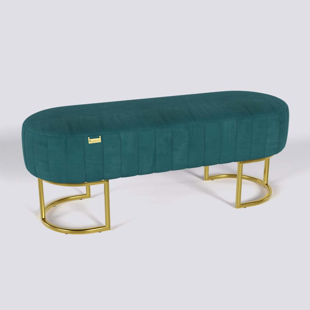 Oval Ottoman In Gold Electroplated Metal Base | 50" x 18"