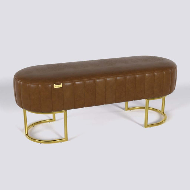 Oval Ottoman In Gold Electroplated Metal Base | 50" x 18"