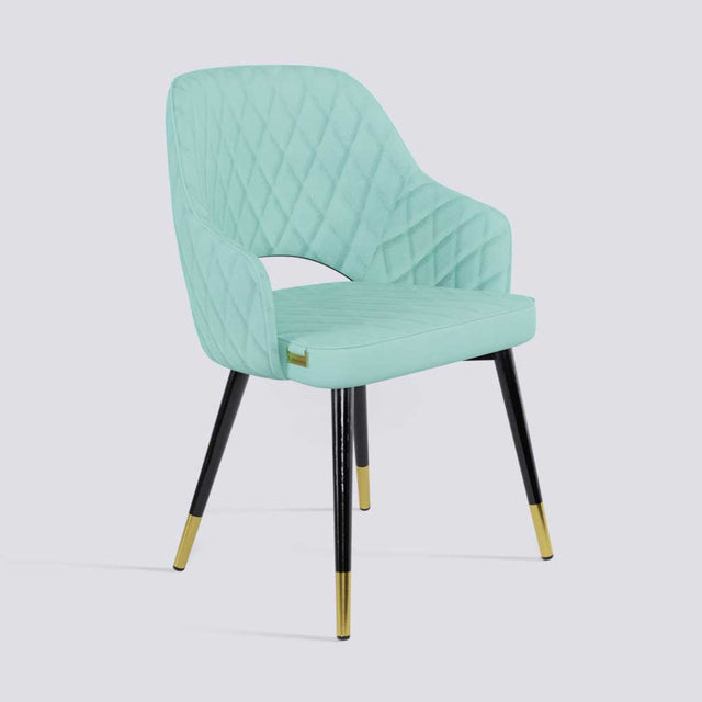 Mozza Dining Chair In Powder Coated + Gold Caps Metal Base | 502